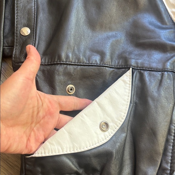 Vintage Black and White Leather Bomber Jacket and Vest Size 11/12 Made in Canada - Picture 6 of 14